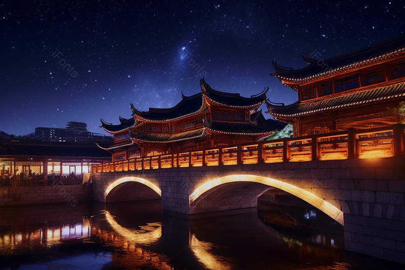 石拱桥夜晚风景灯光实拍摄影图,高清,摄影图,摄影图片,图片大全,摄影图免费下载